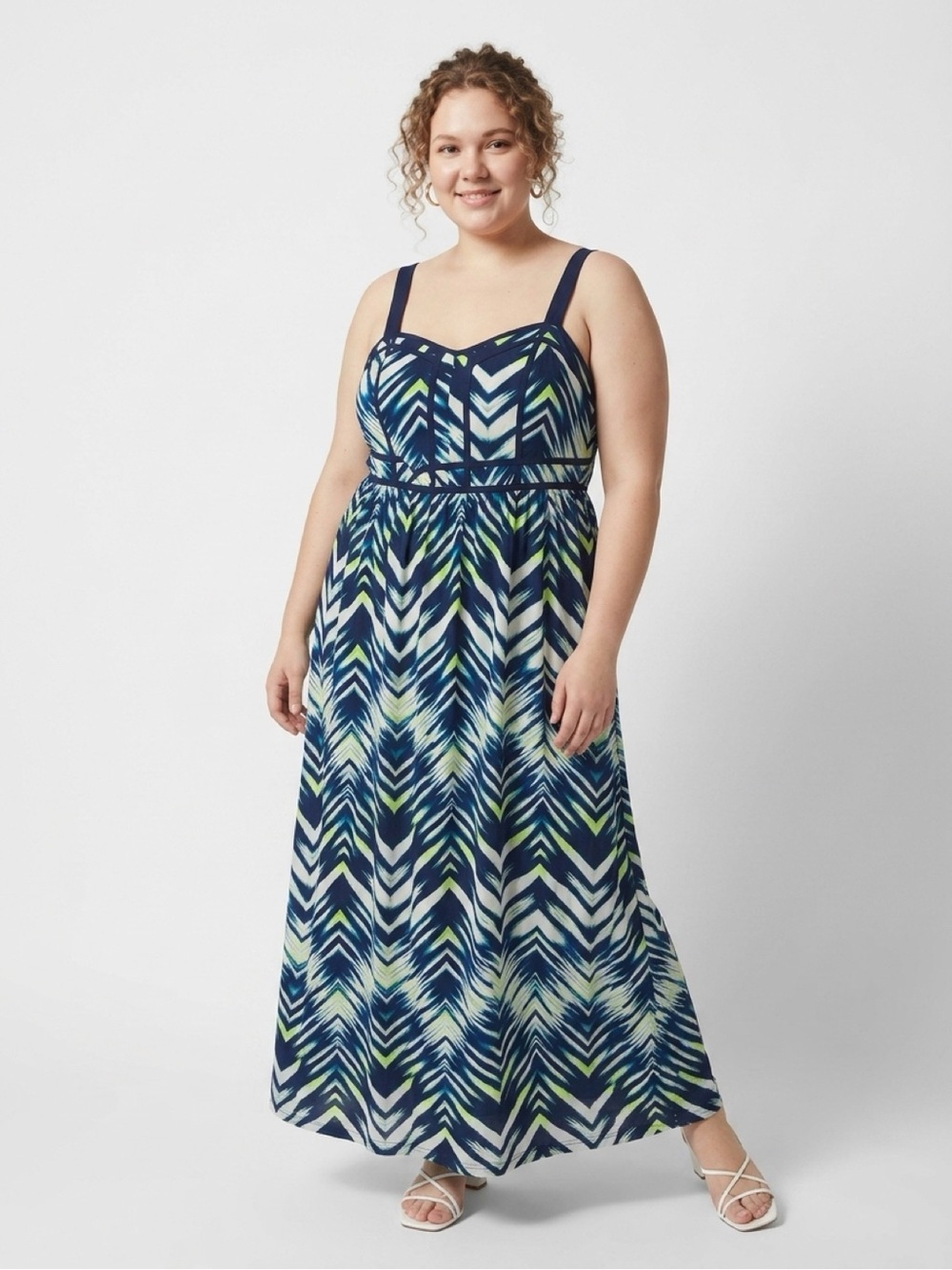 torrid Navy and Lime Chevron Maxi Dress with Slim Straps